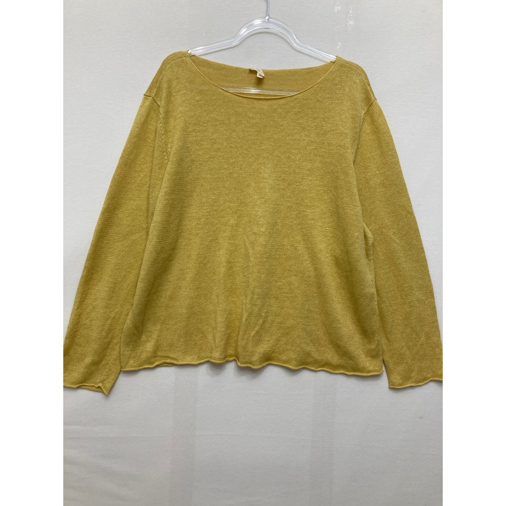 Eileen Fisher Sweater 2X Yellow 100% Linen Boat Neck Long Sleeve Relaxed Knit